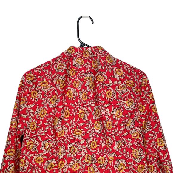 Chaps Ralph Lauren Womens Shirt Button Up Red Yellow Floral No Iron Blouse Top M - Picture 6 of 8